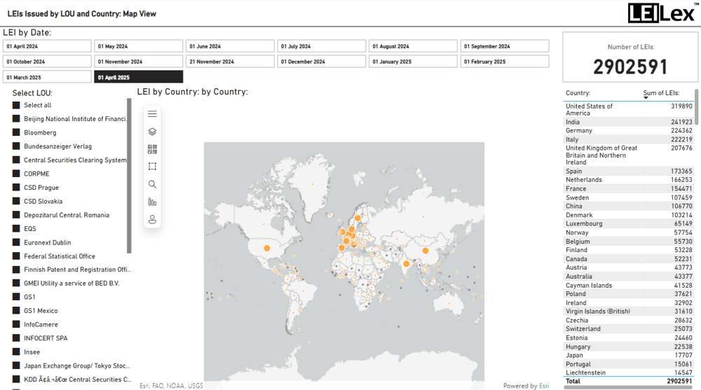 APRIL 25 Leis Issued By LOU And Country Map View
