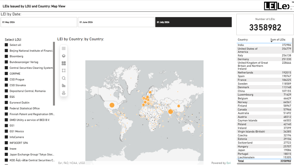 2026 Jul Leis Issued By LOU And Country Map View