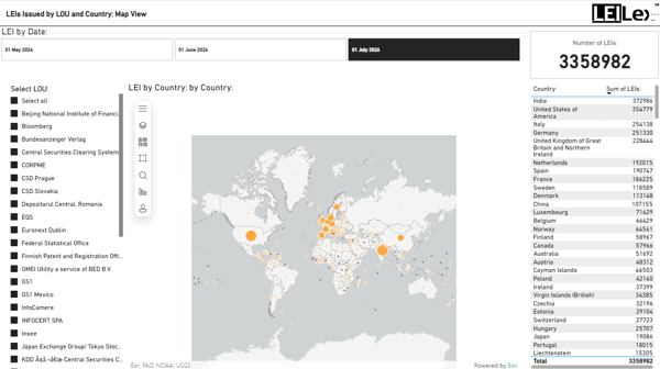 2026 Jul Leis Issued By LOU And Country Map View